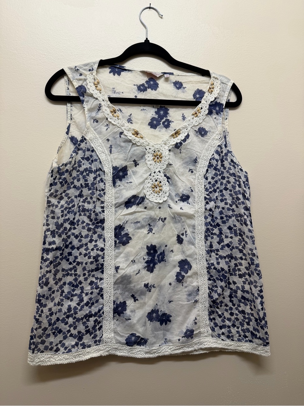 next White and Blue Floral Crochet Trim Sleeveless Camisole